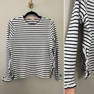 Boden 100% Cotton Minimalist Coastal Lagenlook Classic Stripe Ruffle Top M